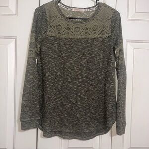 Rewind Juniors Long Sleeve Pullover Top Green Long Sleeve With Lace Size Medium